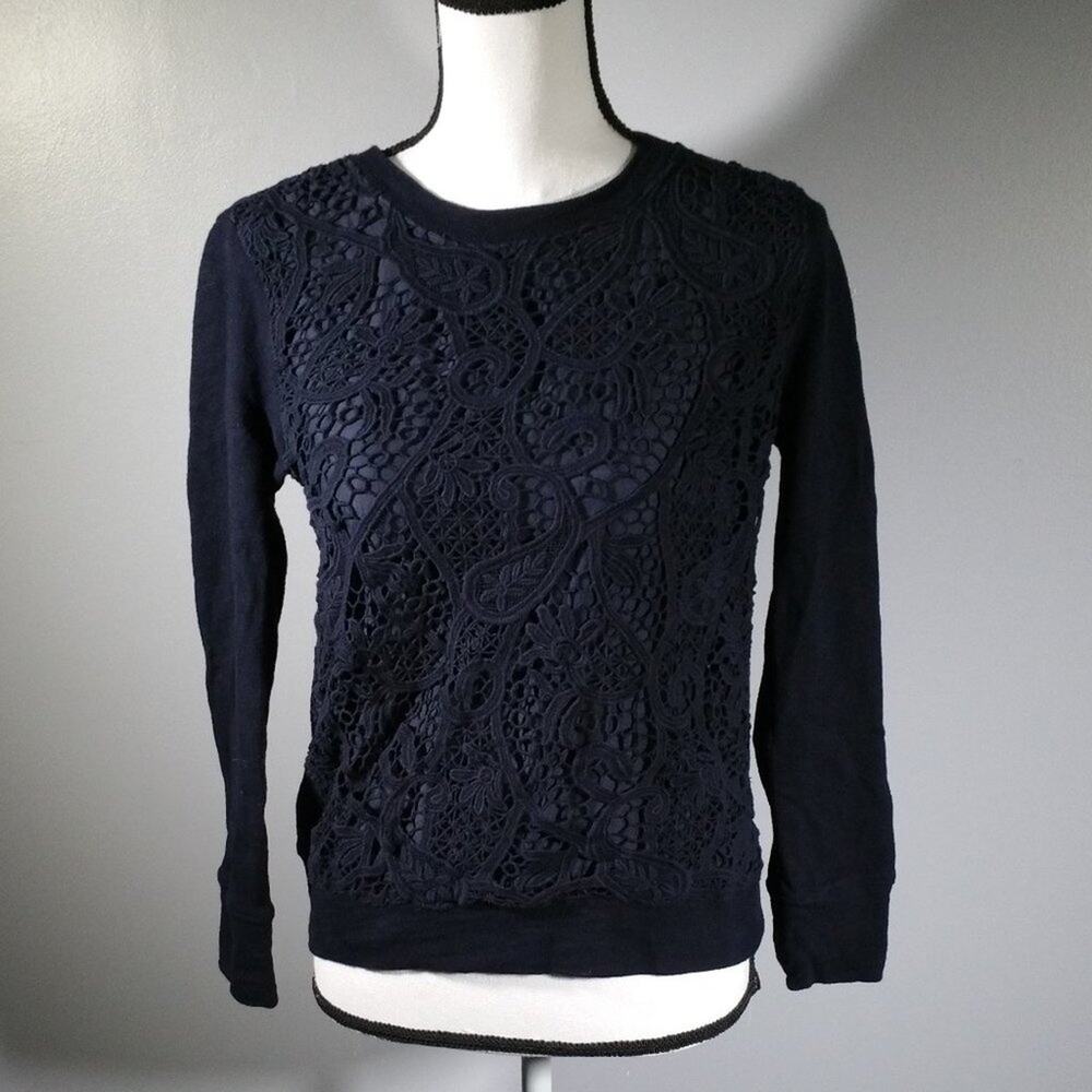 J Crew Lace Front Navy Blue Lightweight Sweatshirt Size S